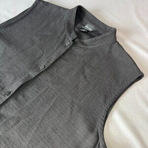 EILEEN FISHER BLACK MANDARIN COLLAR TUNIC SLEEVELESS CLASSIC OFFICE CASUAL S